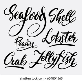 Seafood and lobster hand written typography. Good use for logotype, symbol, cover label, product, brand, poster title or any graphic design you want. Easy to use or change color 