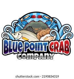 Seafood logo design with a blue crab