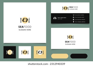 Seafood logo design with editable slogan. Branding book and business card template.