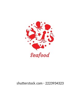 seafood logo and emblem linear shape vector design