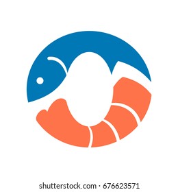 Seafood logo featuring fish and shrimp