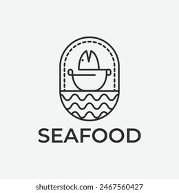 seafood logo icon with sea and head fish images flat design illustration