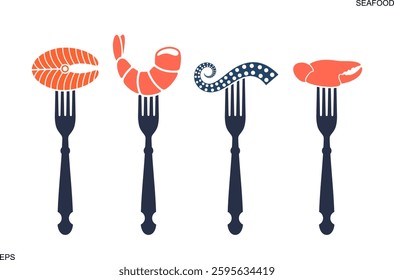 Seafood logo. Isolated seafood on white background. Prawns