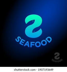 Logo de Seafood. Carta S con dos peces. Monograma S. Mercado de mariscos o restaurante. 