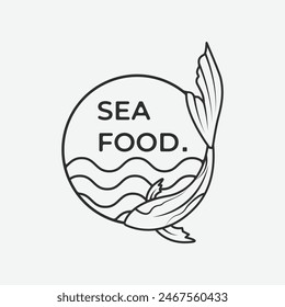 seafood logo line art with sea and fish images icon