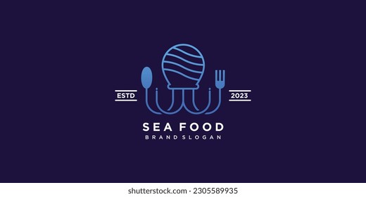Seafood logo with octopuse creative design premium vector