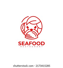 Seafood logo with restaurant design template, crab logo, red color