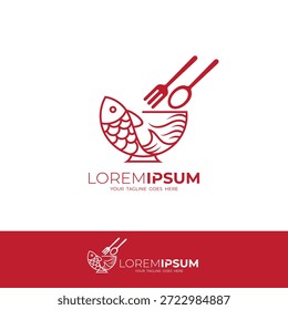 Logotipo de frutos do mar e modelo de design de restaurante, estilo de linha