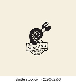 seafood logo restaurant octopus retro vector icon symbol illustration design