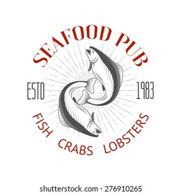 Seafood logo with salmon. Vector vintage fish for your design.