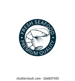 Seafood logo with shrimp. It is a vector stamp of seafood with shrimp for your design.
