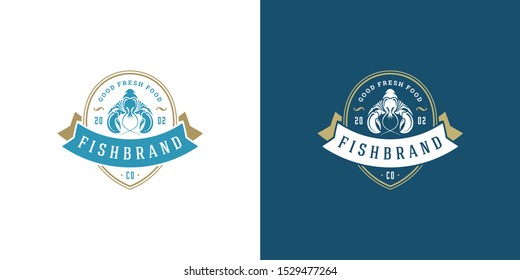 Seafood logo or sign vector illustration fish market and restaurant emblem template design lobster silhouette. Vintage typography badge or label design good for menu decoration.