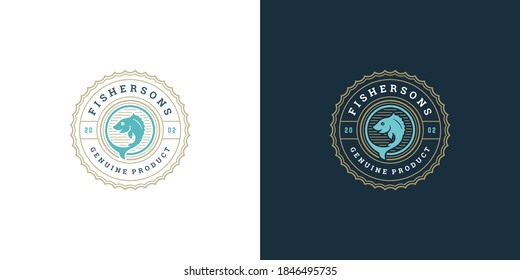 Seafood logo or sign vector illustration fish market and restaurant emblem template design fish silhouette. Vintage typography badge or label design good for menu decoration.