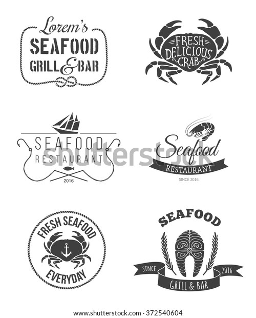 Seafood Logos Set On White Backgroundvector Stock Vector (Royalty Free ...