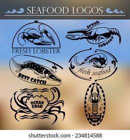 Seafood logos.  Vector set.