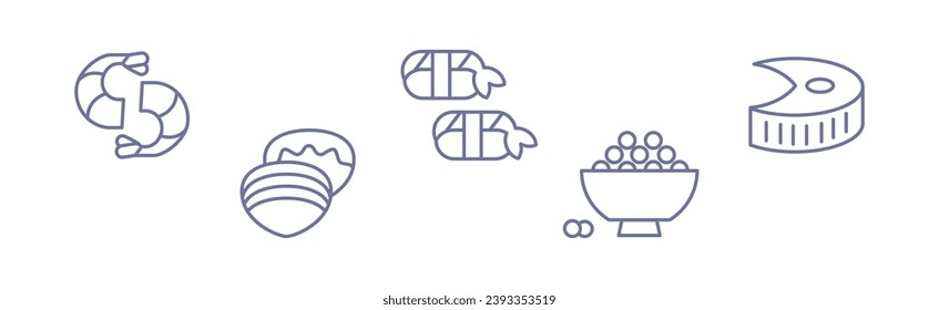 Seafood and Marine Product Line Icon Vector Set