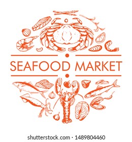 seafood market collection on vector design