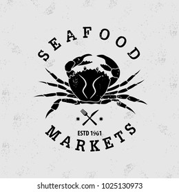 Seafood market logo Crab. Vintage badge design. Vector illustration. 