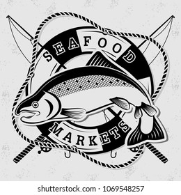Seafood market logo. Vintage badge design. Vector illustration. 