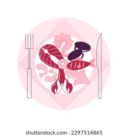 Seafood menu abstract concept vector illustration. Seafood nutrition diet, marine products shop, fish house, food delivery, in-house kitchen, pescatarian diet, protein source abstract metaphor.