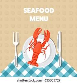 Seafood menu background with lobster vector illustration