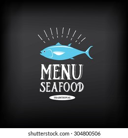 Seafood menu and badges design elements. 