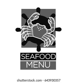 Seafood menu black and white emblem with crab