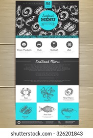 Seafood menu concept Web site design. Corporate identity.