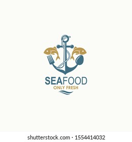 diseño de menú de marisco con ancla y pescado aislados