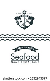 seafood menu design with anchor and fish on white background