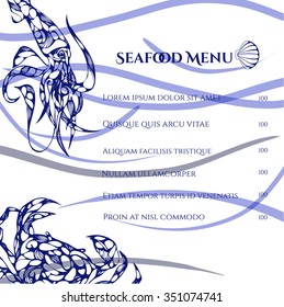 Seafood menu design with calamary and crab