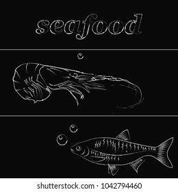 seafood menu design with chalkboard texture. vector illustration