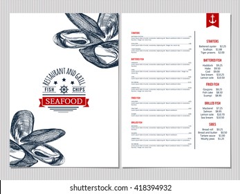 Seafood menu design. Corporate identity. Document template. Restaurant menu design. Restaurant cafe menu, template design. Food flyer.