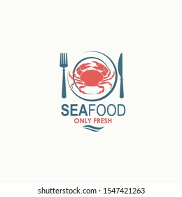 seafood menu design with crab on plate isolated