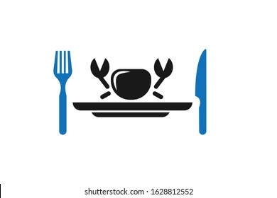 seafood menu design with crab and plate on white background