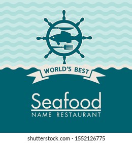 seafood menu design with fish and helm