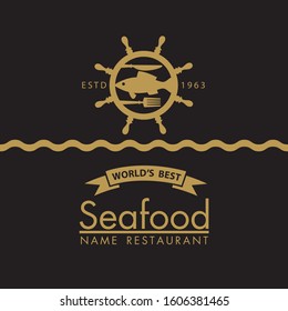 diseño de menú de marisco con pescado y helado de fondo negro