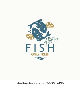 Meeresfrüchte-Menü-Design mit Fisch und Zitrone einzeln