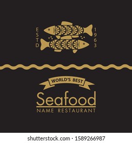 seafood menu design with fish and lemon on black background
