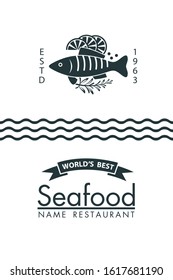 seafood menu design with fish and lemon on white background