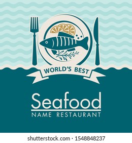 seafood menu design with fish on plate
