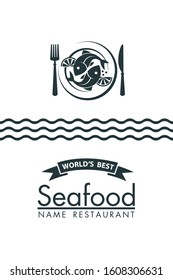 seafood menu design with fish and plate on white background