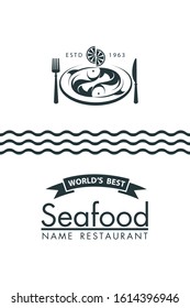 design de menu de frutos do mar com peixe e placa em fundo branco
