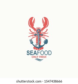 seafood menu design with lobster and anchor isolated