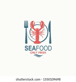 seafood menu design with lobster on plate isolated