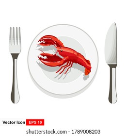 Seafood menu design with lobster on plate isolated
