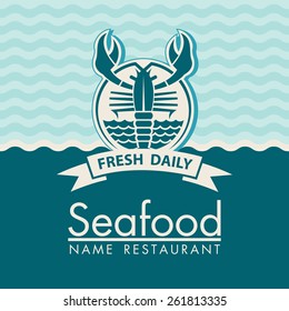 seafood menu design on a blue background