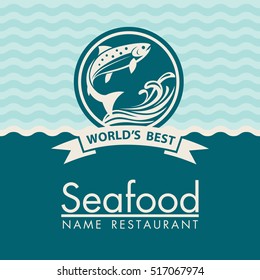 Seafood menu design on a blue background. Vector illustration