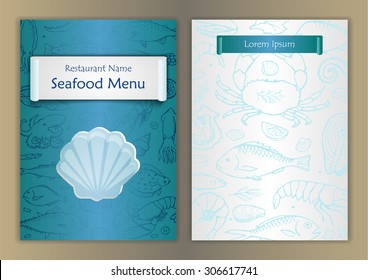 Seafood menu with hand drawn doodle elements. Vector illustration for menu, posters, prints, banners, web design, covers