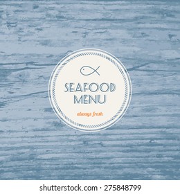 Seafood menu - Realistic wood texture background in blue color - Vector illustration